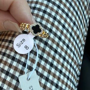 NWT Rachel Zoe 18k Gold Plated 925 Sterling Silver Black Onyx Clover Ring size 8